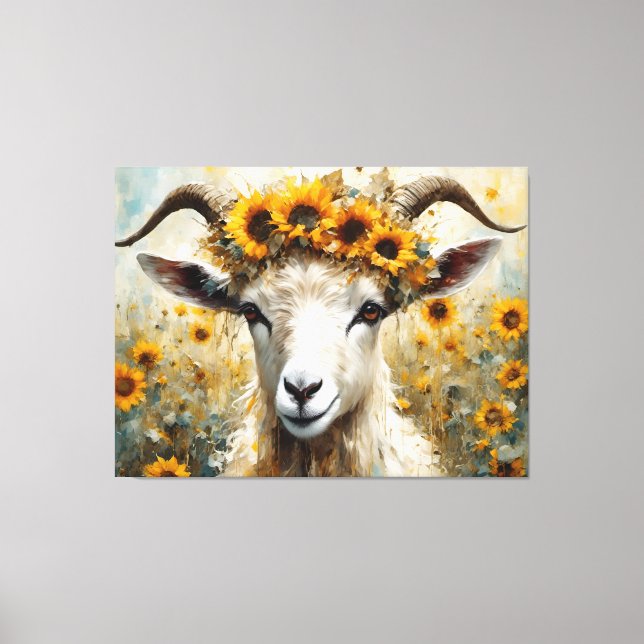 Adorable Angora Goat in the Sunflower Fields Canvas Print (Front)