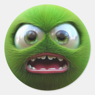 Adorable angry green ball character classic round sticker
