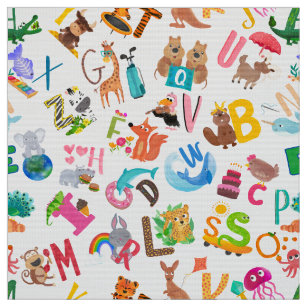Adorable Animal Alphabet Watercolor Educational Fabric