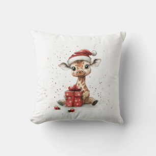 Adorable Animal Baby Giraffe Santa Hat Cushion