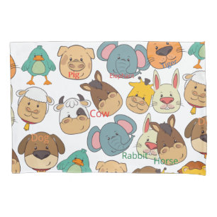 Adorable animal farm cows rabbits elephants kids pillowcase
