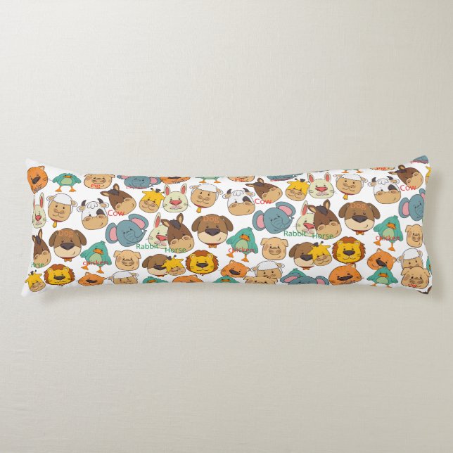 Adorable animal farm cows rabbits pig kids white body cushion (Front)