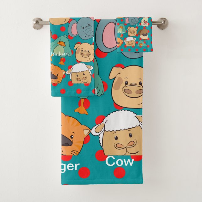 Adorable animal farm Kids safari tiger lion blue Bath Towel Set (Insitu)