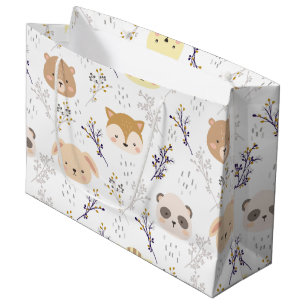 Adorable Animal Head And Floral Pattern Large Gift Bag