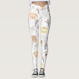 Adorable Animal Head And Floral Pattern Leggings