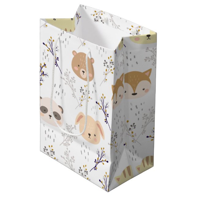 Adorable Animal Head And Floral Pattern Medium Gift Bag (Front Angled)