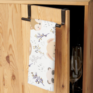 Adorable Animal Head And Floral Pattern Tea Towel