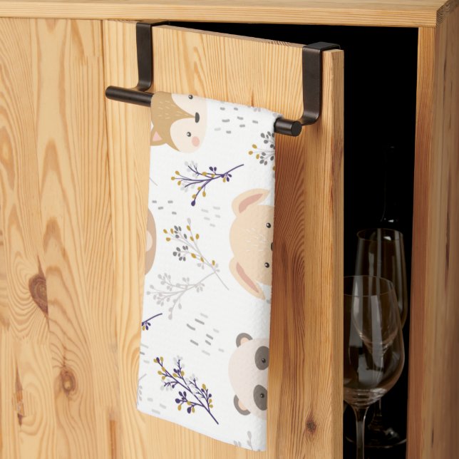 Adorable Animal Head And Floral Pattern Tea Towel (Thirds Fold)