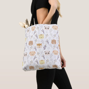 Adorable Animal Head And Floral Pattern Tote Bag