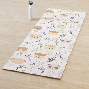 Adorable Animal Head And Floral Pattern Yoga Mat