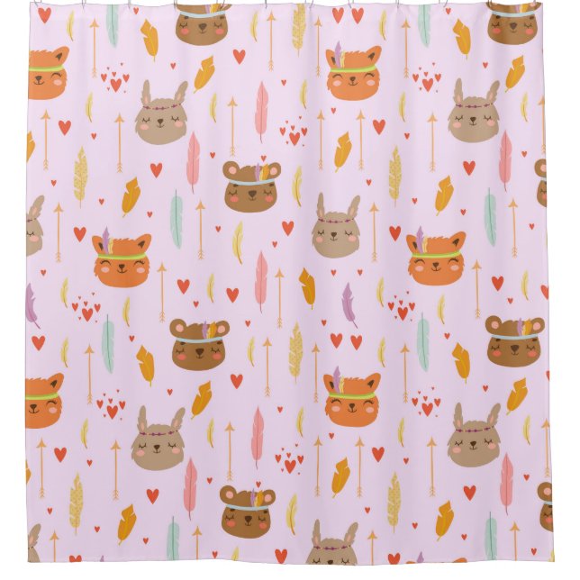 Adorable Animal Pattern Shower Curtain (Front)