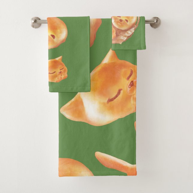 Adorable Animal Shaped Bread Pattern Bath Towel Set (Insitu)