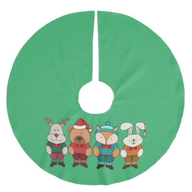 Adorable animals ready for winter brushed polyester tree skirt (Front)