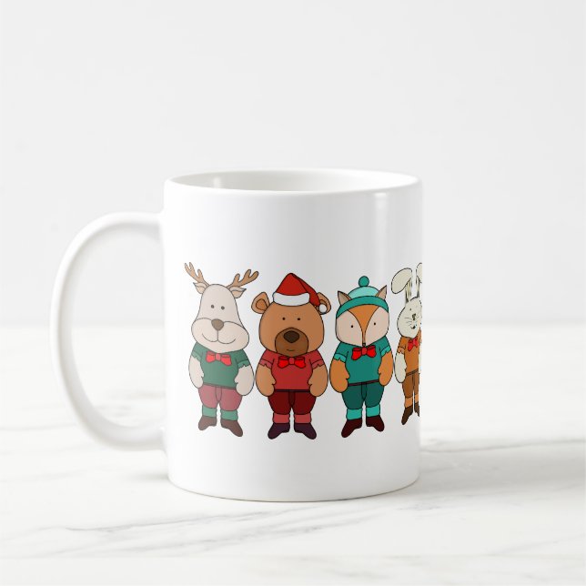Adorable animals ready for winter coffee mug (Left)