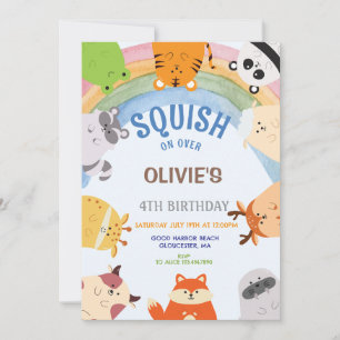 Adorable animals Squish Boy Birthday  Invitation