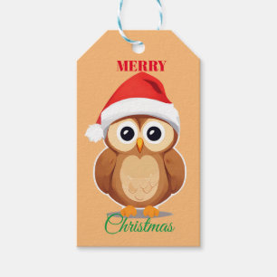 Adorable animals winter owl Santa Christmas  Gift Tags