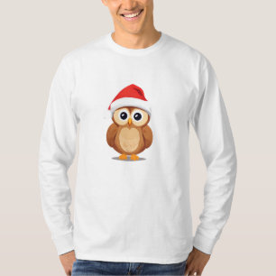 Adorable animals winter owl Santa Christmas T-Shirt
