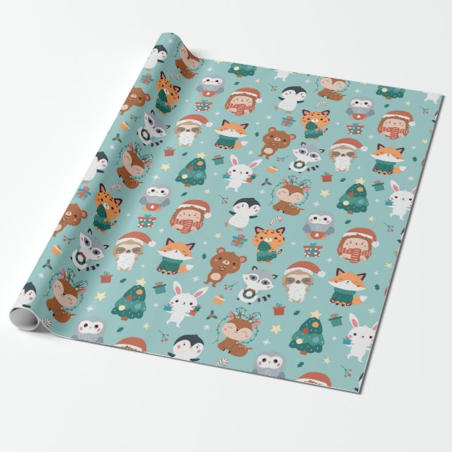 Adorable Animals Wrapping Paper (Unrolled)