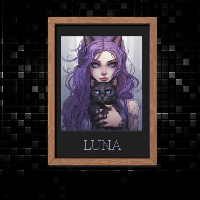 Adorable Anime Girl and Cat Cute Purple Hair Poster (Creator Uploaded)