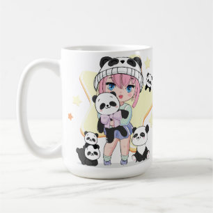 Adorable Anime Girl Surrounded by Panda Toys Coffee Mug