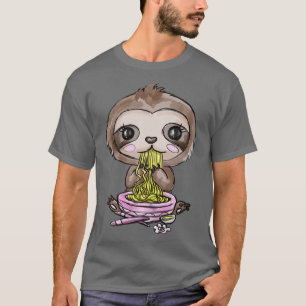 Adorable Anime Kawaii Sloth Tee Eating Ramen Noodl