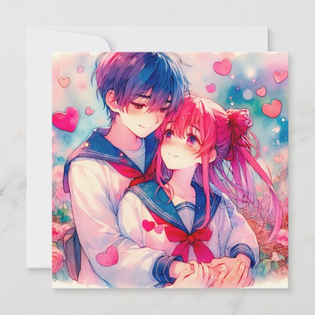 Adorable Anime Themed Personalised Valentine's Day Card (Front)