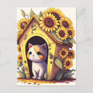 Adorable Artistic Posing Kitty Cat Illustration Postcard