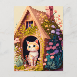 Adorable Artistic Posing Kitty Cat Illustration Postcard