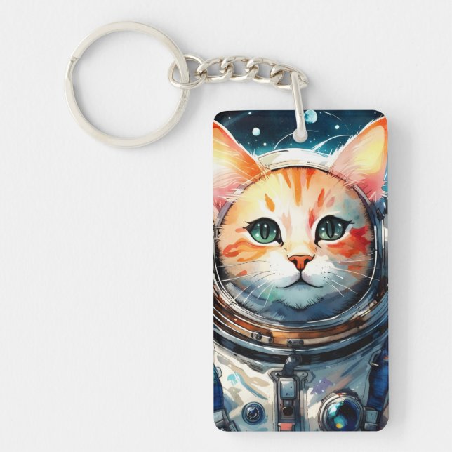 Adorable Astronaut Cat Key Ring (Front)