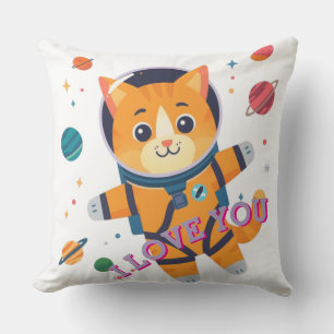 Adorable Astronaut Cat Throw Pillow