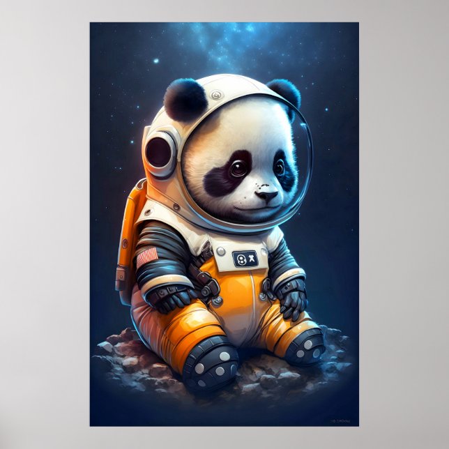 Adorable Astronaut Panda Bear Illustration Poster (Front)