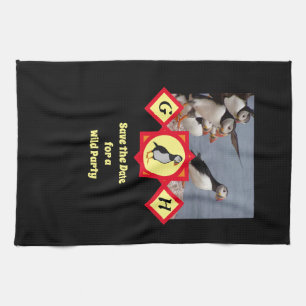 Adorable Atlantic Puffin Cartoon Monogram Photo Tea Towel