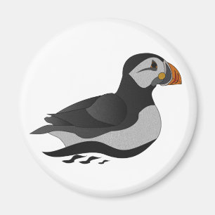 Adorable Atlantic Puffin Swimming Cartoon Magnet