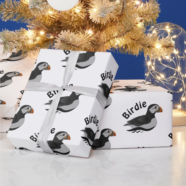 Adorable Atlantic Puffin Swimming Cartoon Wrapping Paper (Holidays)