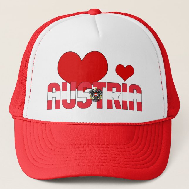 Adorable Austria Flag Hearts Patriotic Trucker Hat (Front)