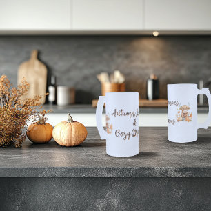 Adorable Autumn Highland Cow Frosted Glass Beer Mug