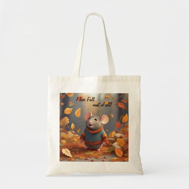 Adorable Autumn Mouse Welcoming the Season Tote Bag (Front)