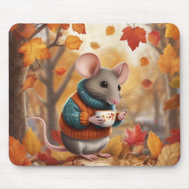 Adorable Autumn Mouse with Colourful Leaves Pad (Front)
