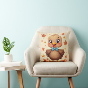 Adorable Autumn Turkey   Cute Thanksgiving Cartoon Cushion