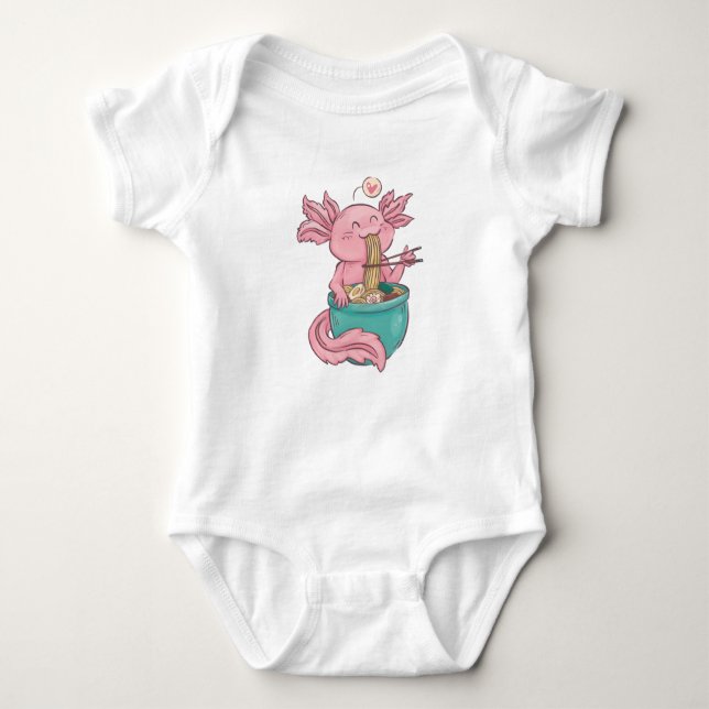 Adorable Axolotl  Eating Ramen Baby Bodysuit (Front)