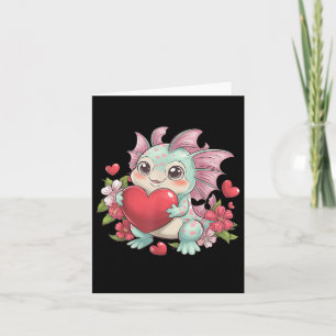 Adorable Axolotl Holding Heart With Flowers  Card