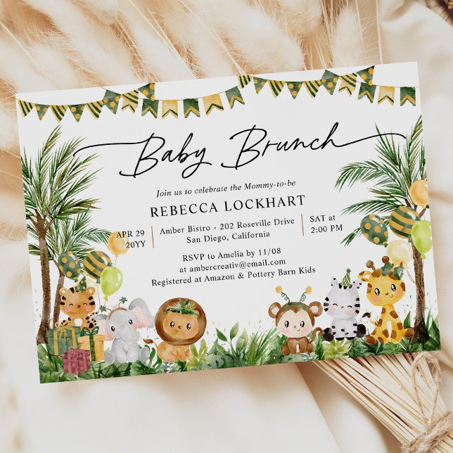 Adorable Baby Animals in Jungle Safari Baby Brunch Invitation (Creator Uploaded)