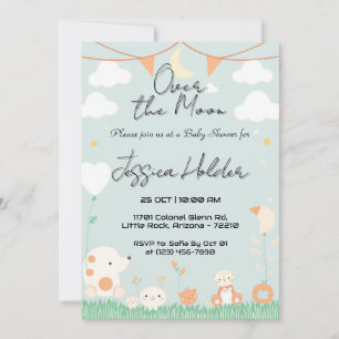 Adorable Baby Animals Under Moonlight Baby Shower Invitation