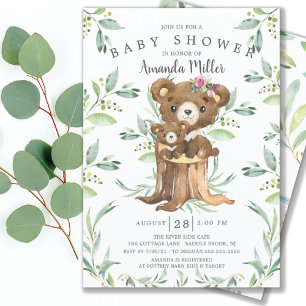 Adorable Baby Bear and Mum Baby Shower Invitation