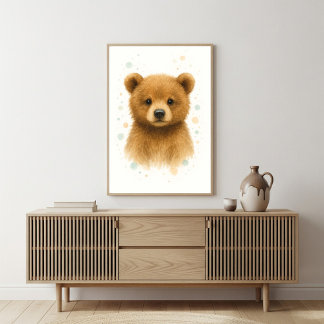 Adorable Baby Bear Watercolor Portrait Poster
