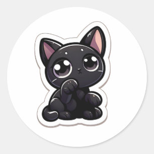 Adorable Baby Black Cat Illustration Classic Round Sticker