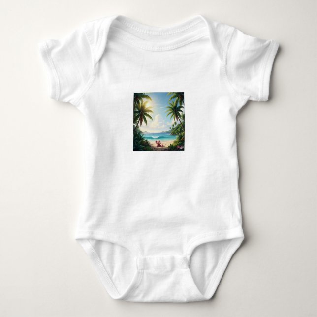 Adorable Baby Bodysuit – Elephant & Palm Trees (Front)