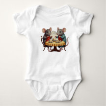 Adorable Baby Bodysuit Featuring Mice Enjoying Bre