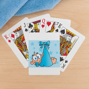 Adorable Baby Boy with Pacifier in a Sling Playing Cards