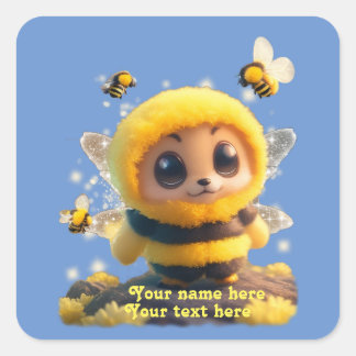 Adorable Baby Bumble Bee Personalise Custom Square Sticker
